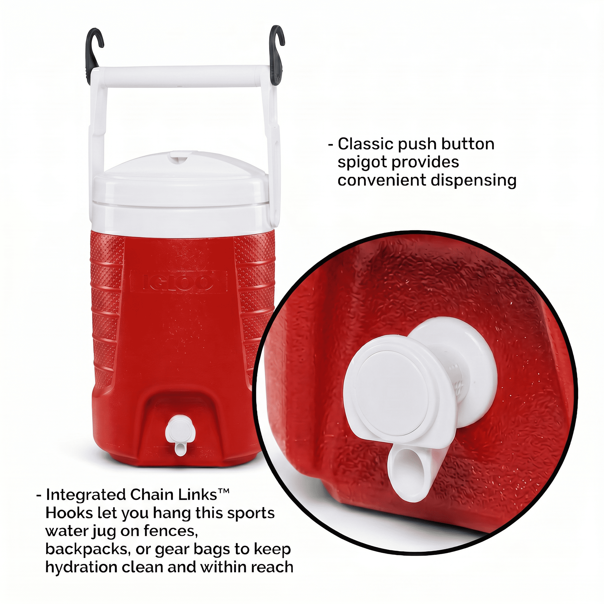 (2 pack) Igloo 2 Gallon Sports Plastic Beverage Jug with Hooks, Red