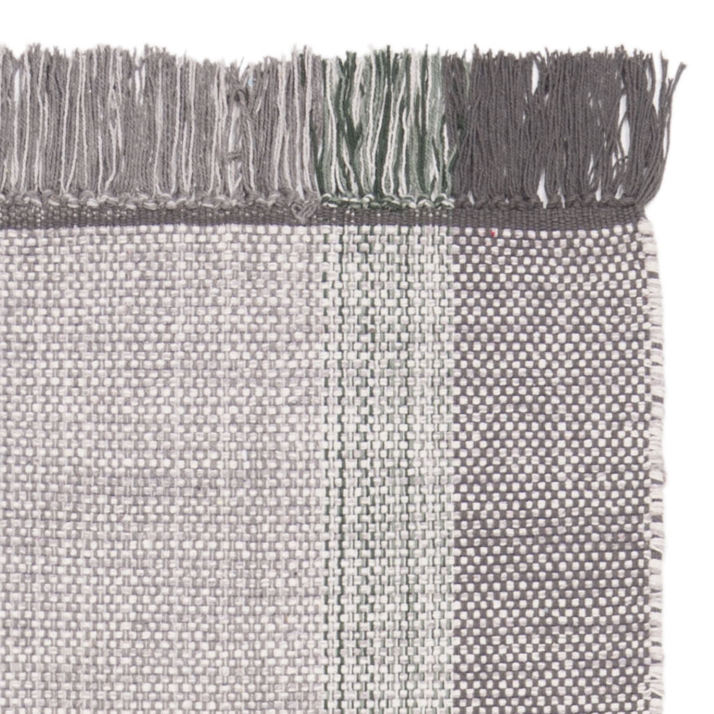 SAFAVIEH Montauk Sharlene Solid Striped Cotton Runner Rug, Green/Grey, 2'3" x 7'