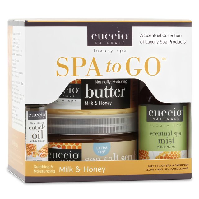Set de cuidado de la piel Cuccio Spa To Go Milk & Honey, 4 unidades con bruma de 60 ml
