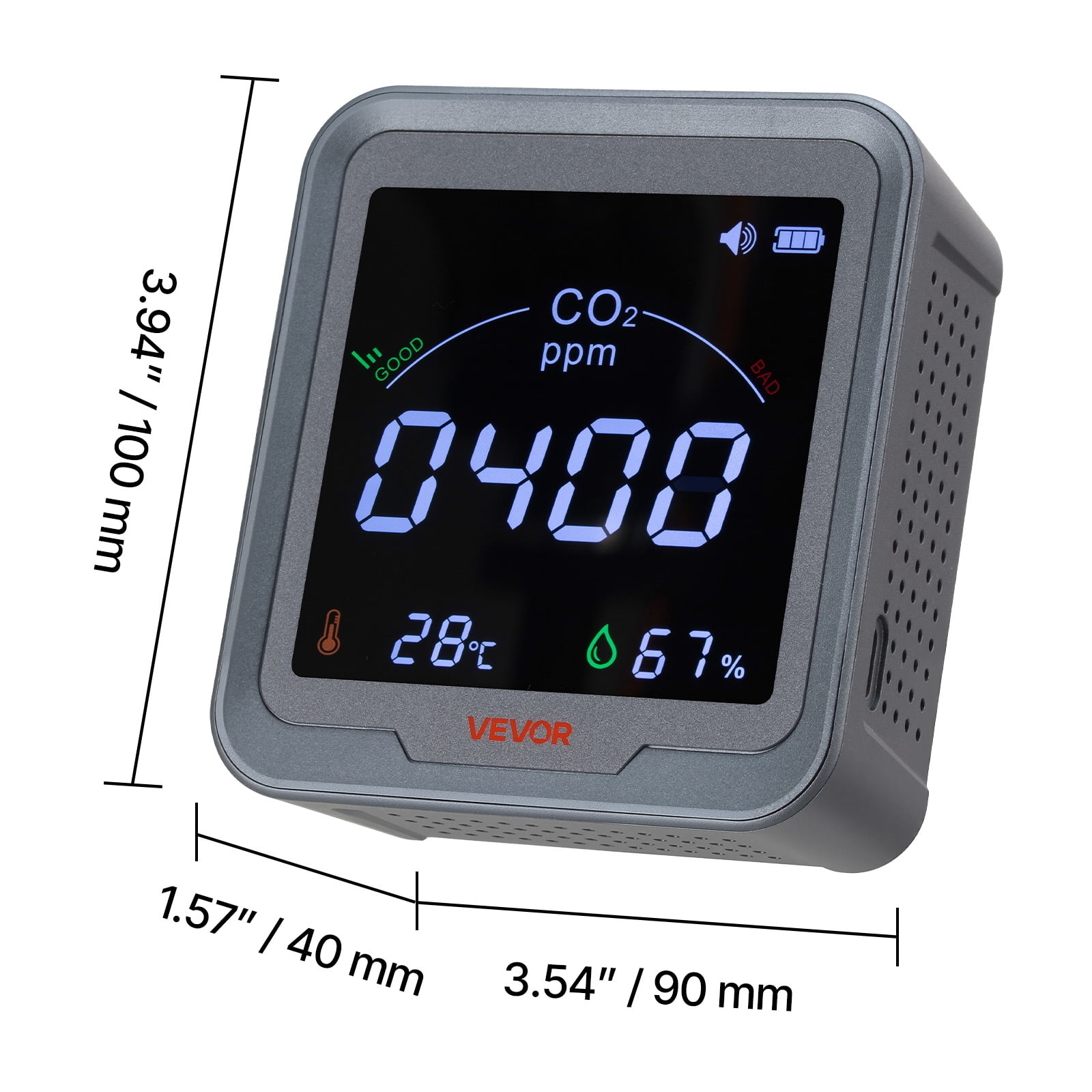 VEVOR Carbon Dioxide Monitor, CO2 Controller with Temperature and Humidity Display, NDIR Sensor, Carbon Dioxide Detector for Bedside, Home, Office, Car, Lightweight & Portable