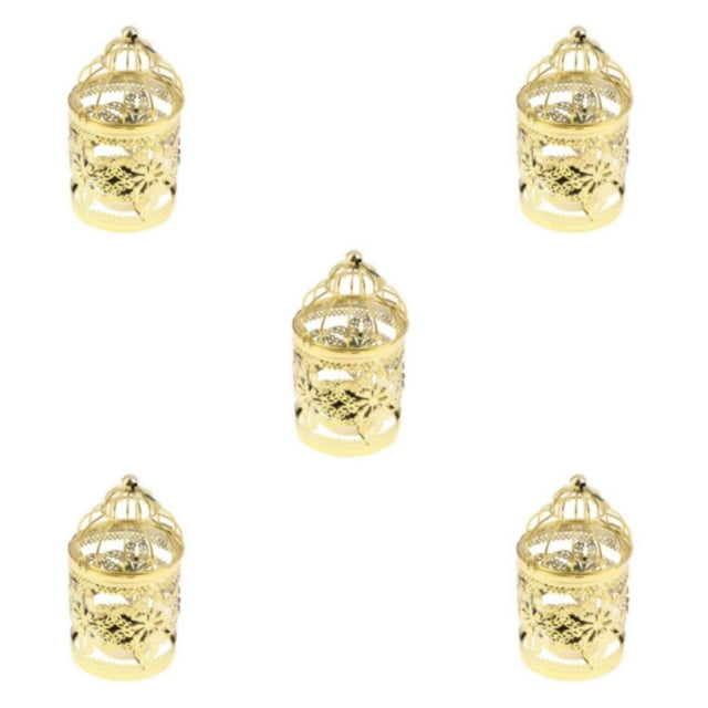 Ruiboury Electroplated Metal Birdcage Shape Tea Light Candle B- Holder Gold Type E 5Set