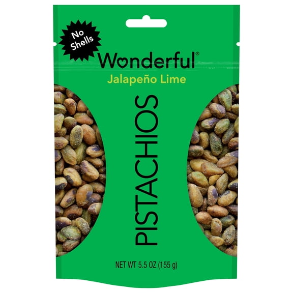 Wonderful Pistachios, No Shells Jalapeno Lime Flavored Nuts, 5.5 Ounce Resealable Pouch
