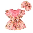 thumbnail image 2 of Lenago Girl Baby Solid Round Neck Bubble Sleeve Jumpsuit+Rabbit Print Strap Skirt+Rompert, 2 of 9