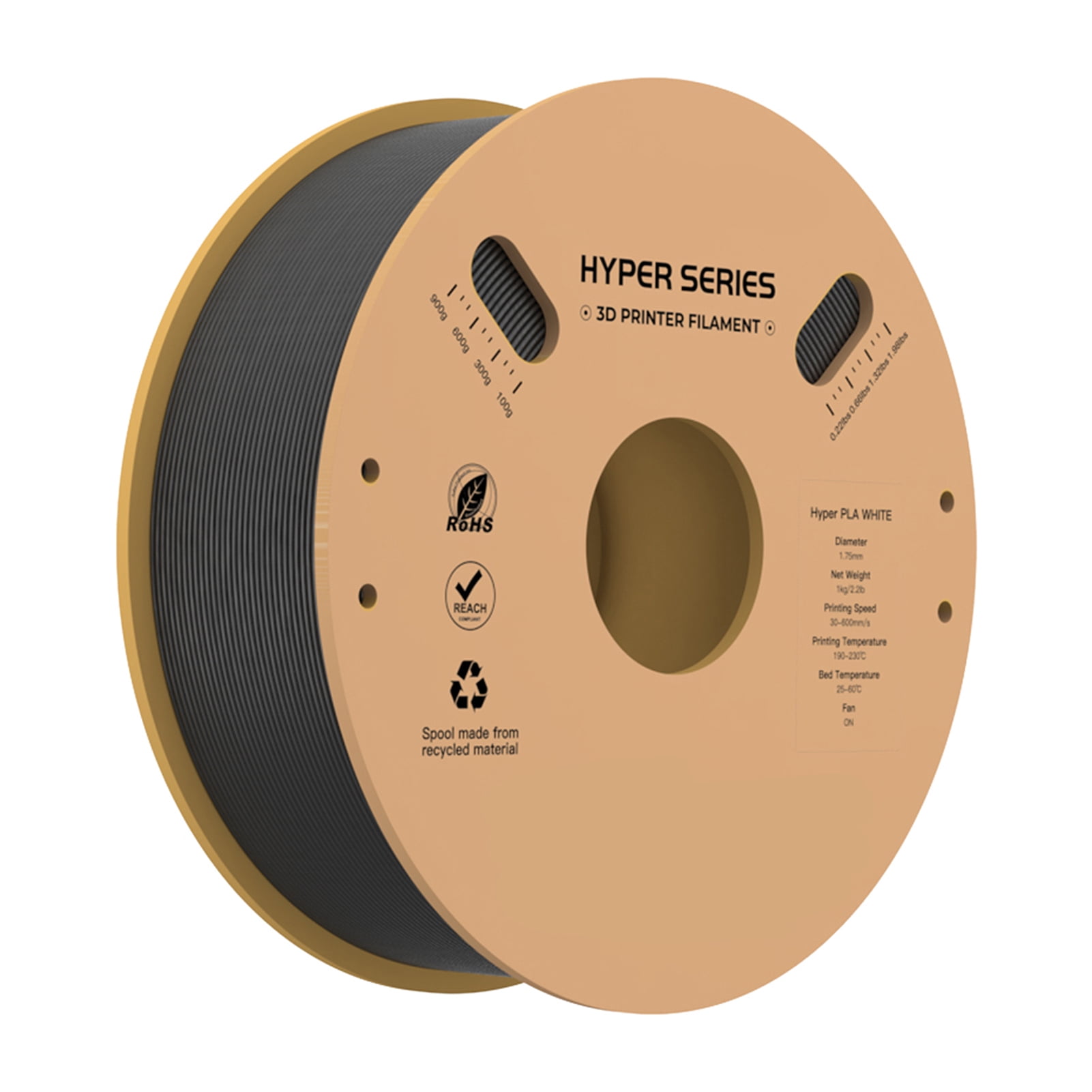 Filaments  Hyper PLA  Filament 1.75mm High Fluidity High Speed 3D Printing Material Stable Extrusion Spool Dimensional 1KG2.2lb Accuracy +/-0.03mm Standard 1 Roll - Grey