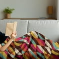 thumbnail image 3 of Abstract Soft Flannel Fleece Throw Blanket, Funky Geometric Square Boxes with Parallel Color Bars Triangles Stripes Retro, Cozy Plush for Indoor and Outdoor Use, 50" x 60", Multicolor, by Ambesonne, 3 of 5