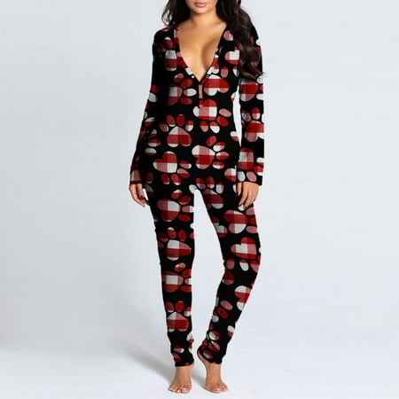 

JNGSA Pajama Pants Pants For Women Women s Long Sleeve Button-Down Front Functional Buttoned Flap Adults Jumpsuit