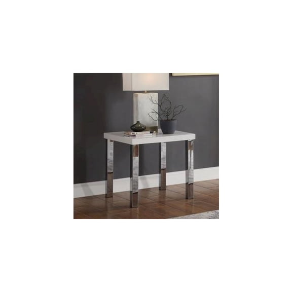 ACME Harta End Table in White High Gloss & Chrome