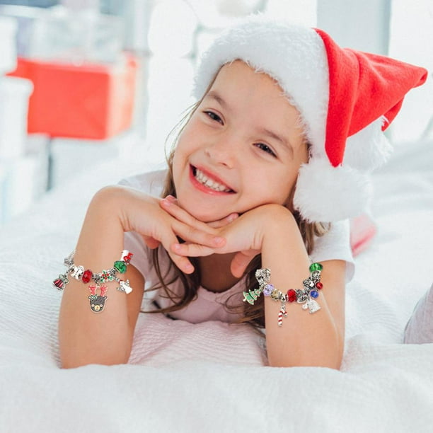 Bracelet En Perles Tissé à La Main Avec Des Ornements De Noël, Bijoux, Père Noël