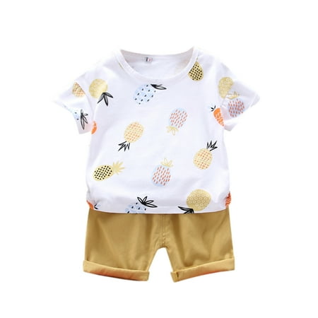 

Gab Boys Toddler Suspender Pants Set Sports Fruit T-shirt Toddler Set Baby Pineapple Short 2PCS Boys Summer Casual Boys Outfits&Set Sports Clothes Boys