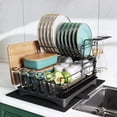 thumbnail image 1 of Escurridor de Platos de 2 Niveles, Escurridor de Acero Inoxidable para Encimera, con Bandeja de Drenaje, Soporte para Cubiertos y Tazas, Incluye Tapete de Secado Adicional, 1 of 9