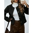 thumbnail image 4 of Women Cropped Blazer Jacket Collarless Button Down Business Casual Fall Outfits Winter Coats Black S, 4 of 7