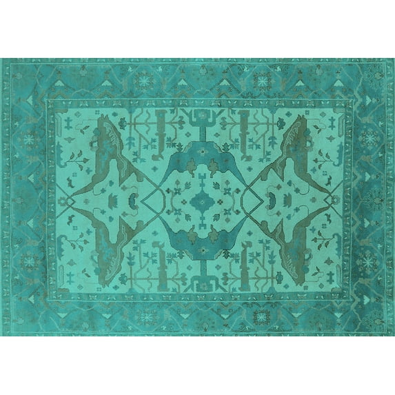 Ahgly Company Indoor Rectangle Oriental Turquoise Blue Industrial Area Rugs, 8' x 10'