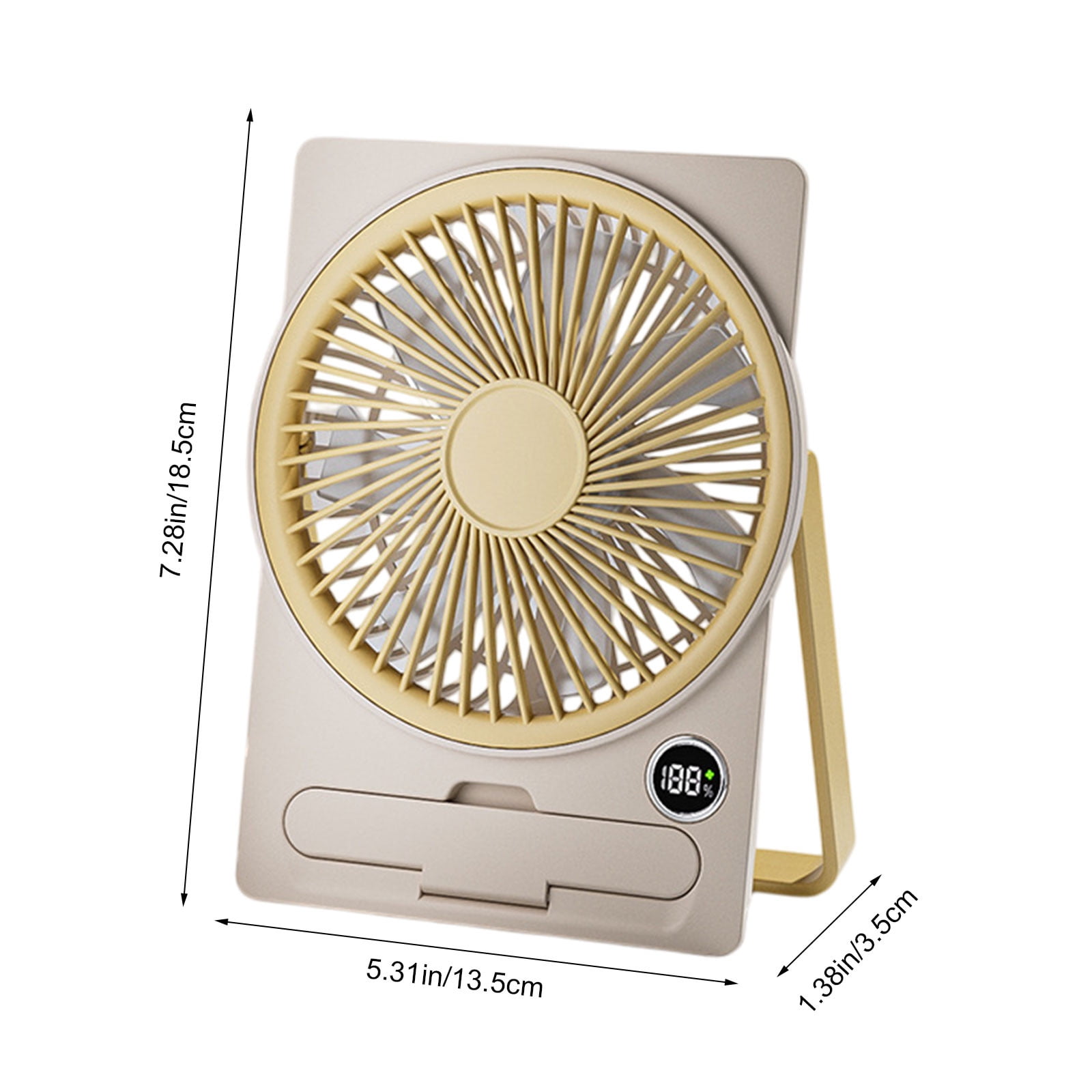 Yhmxh Small Desk Fan, 5 Speeds Adjustable Quiet Portable Rechargeable USB Fan With Digital Display, 180° Summer Wall-Mounted Fans for Home Office Kitchen Travel Outdoor (Yellow)