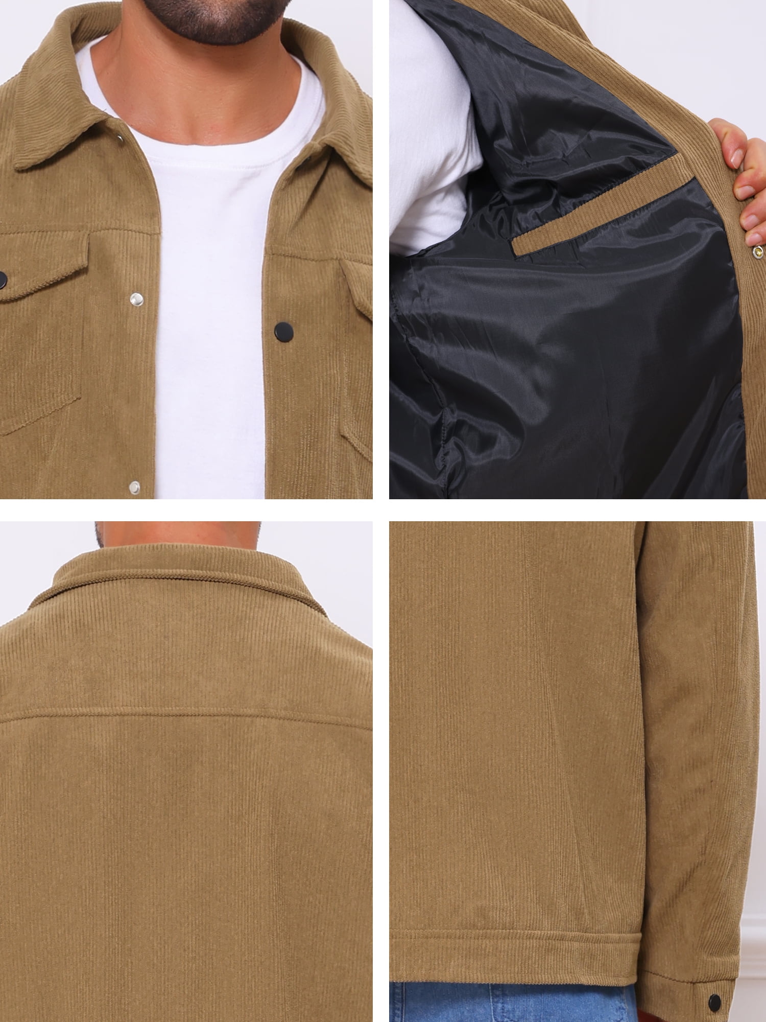 DARING DIVA Men's Solid Long Sleeve Button Pockets Corduroy Trucker Jacket XL Brown