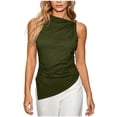 thumbnail image 2 of Mifsaly Womens Sleeveless Halter Neck Tops Elegant Asymmetric Ruched Tank Top Metal Ring Shoulder Pleated Cami Blouse Summer Party Going Out Shirts Army Green,L, 2 of 6
