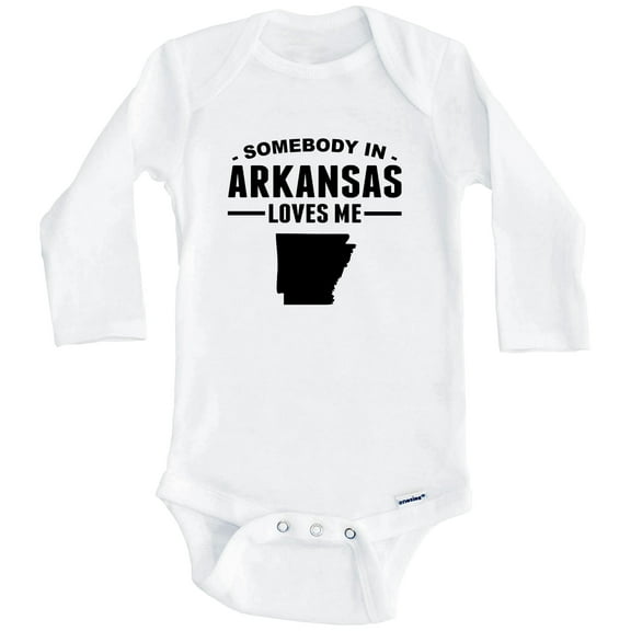 Somebody In Arkansas Loves Me One Piece Baby Bodysuit - Arkansas Baby Bodysuit (Long Sleeve), 0-3 Months White