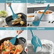Walchoice 7-Piece Silicone Cooking Utensils Set, Blue Kitchen Utensils, Non-stick Gadgets Tools Include Slotted Turner, Soup Ladle, Pasta Server