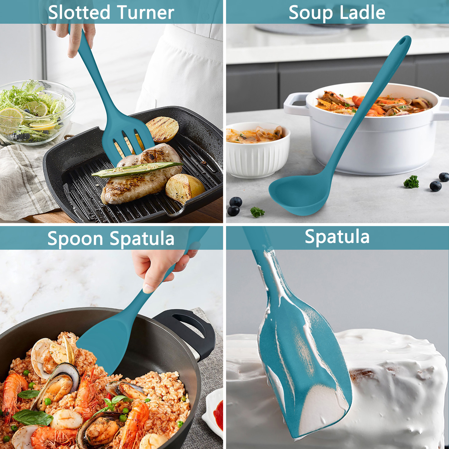 Walchoice 7-Piece Silicone Cooking Utensils Set, Blue photo 6