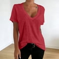 thumbnail image 2 of XAOFW Women Solid Color V Neck Slub Knit T Shirt Relaxed Fit Short Sleeve Everyday Casual Layering Basic Tee Trendy Top S, 2 of 4