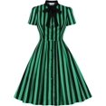 thumbnail image 2 of Vestido vintage para mujer de los años 50 con estampado de rayas y cuello con lazo, vestido retro rockabilly casual de manga corta, vestidos de fiesta Audrey, 2 of 5