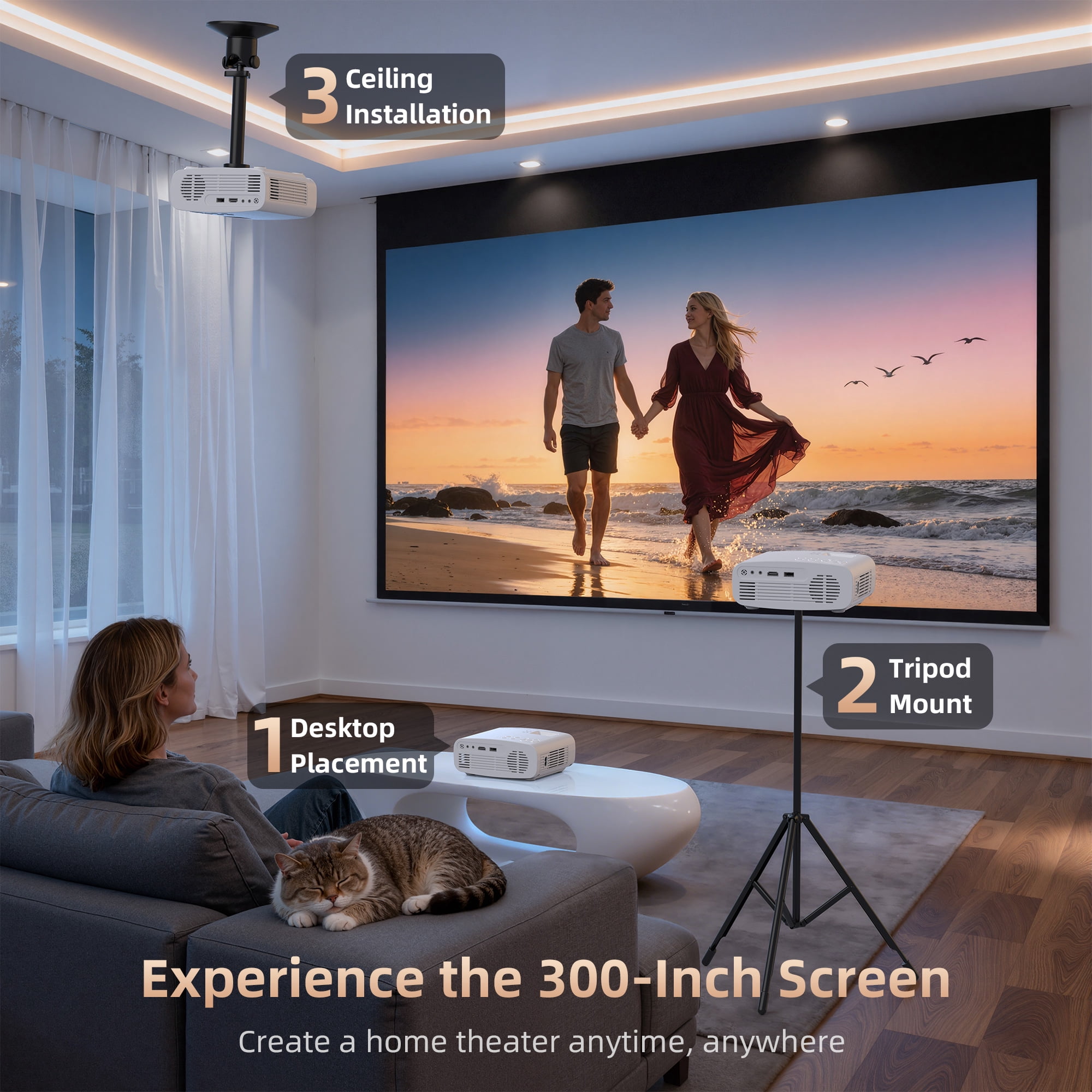 CEBORY 5G WiFi Projector With Bluetooth, Native 1080P Outdoor Movie Projector (Projector Screen and Tripod Included), Mini Portable Video Projector Compatible With HDMI/ USB/ AV/ Smartphone/ TV Stick