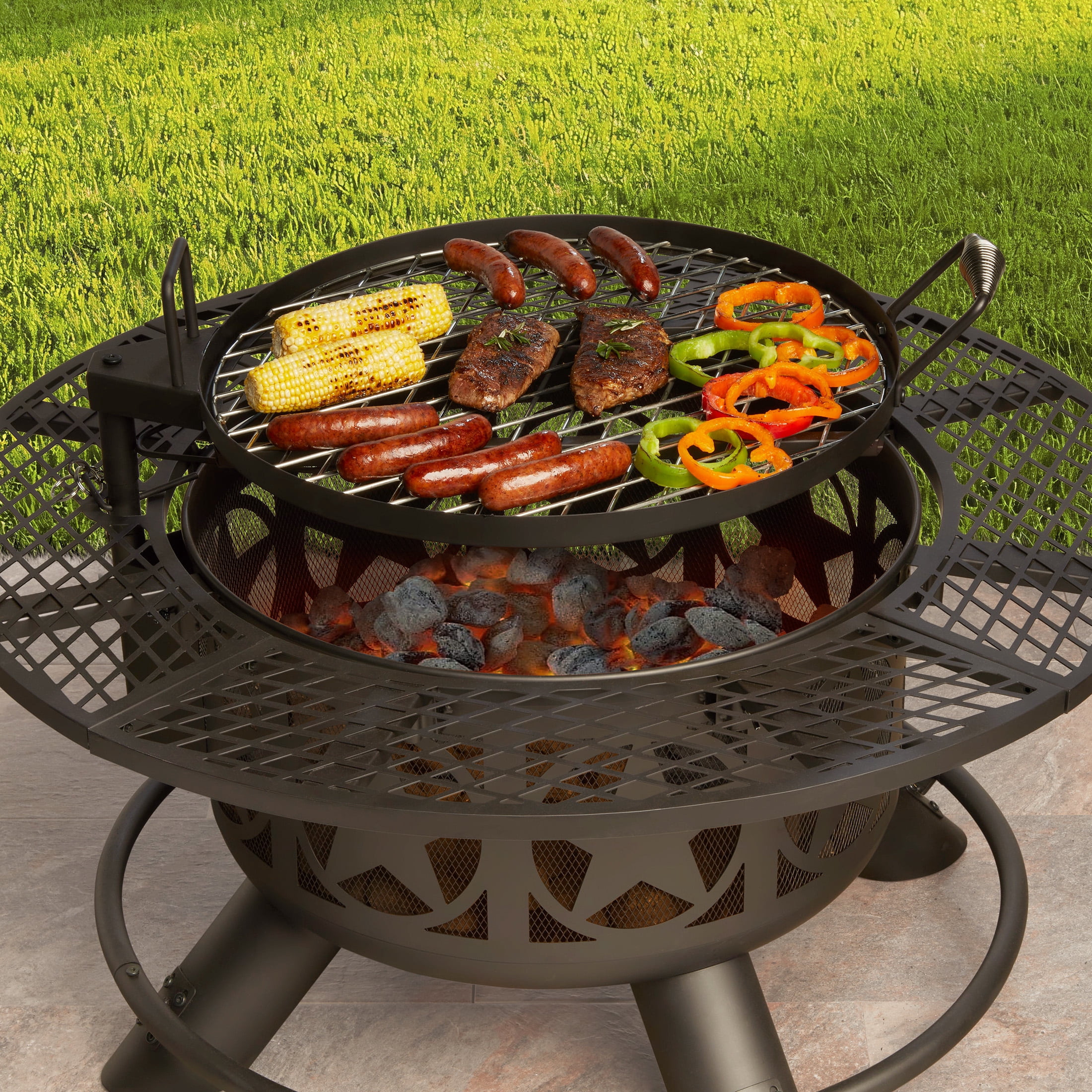 Mainstays 40-Inch Wood Burning Fire Pit with Star Design and Cooking Grate