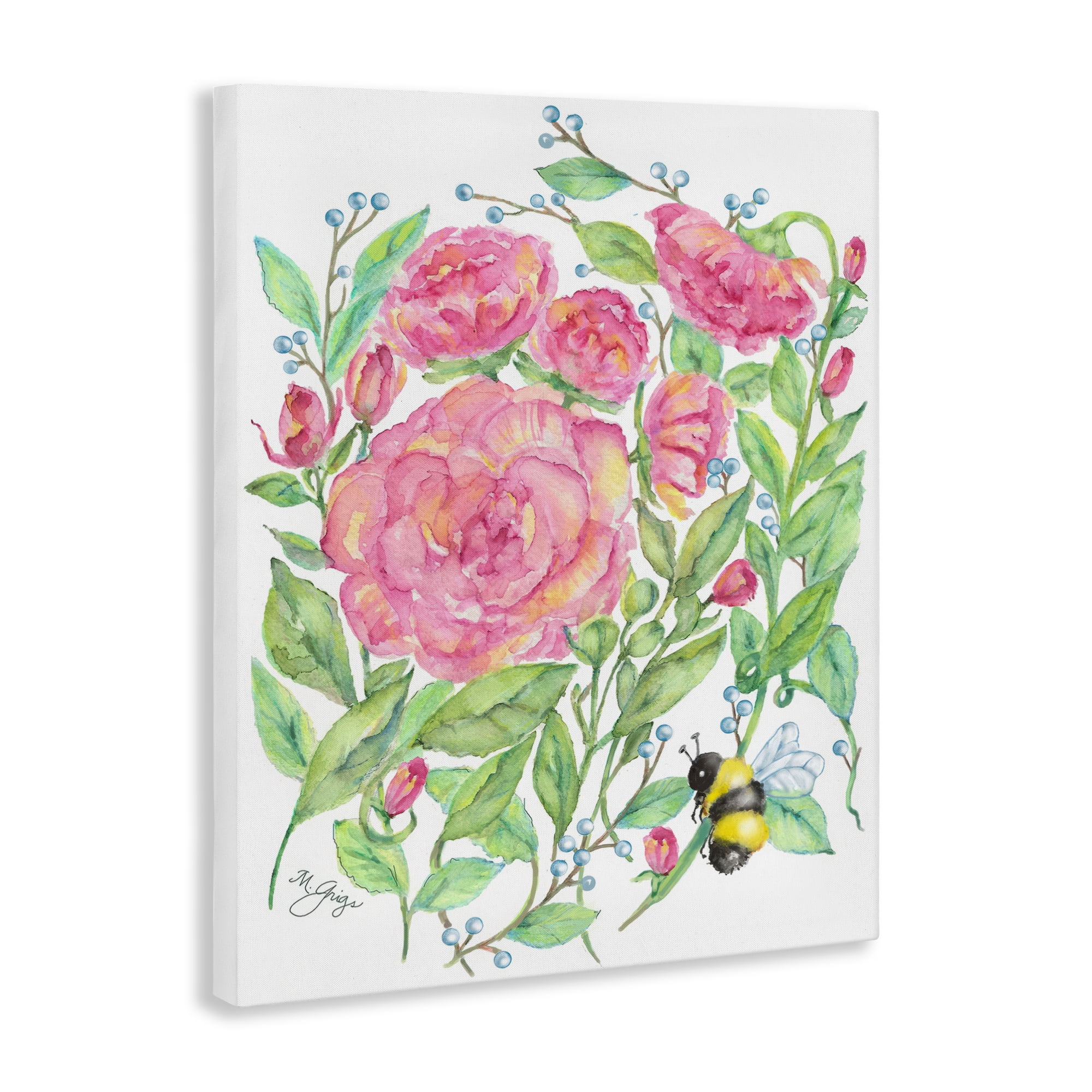 Stupell Industries Peony & Bumble Bee Canvas Wall Art, design by Maureen Grigs