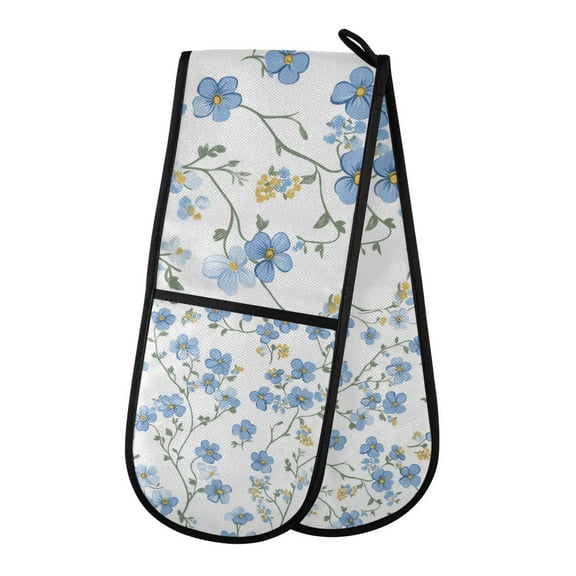 Yayeee Double Oven Mitt Kitchen Heat Resistant Baking 35" x7" Quilted Glove, Forget Me Not