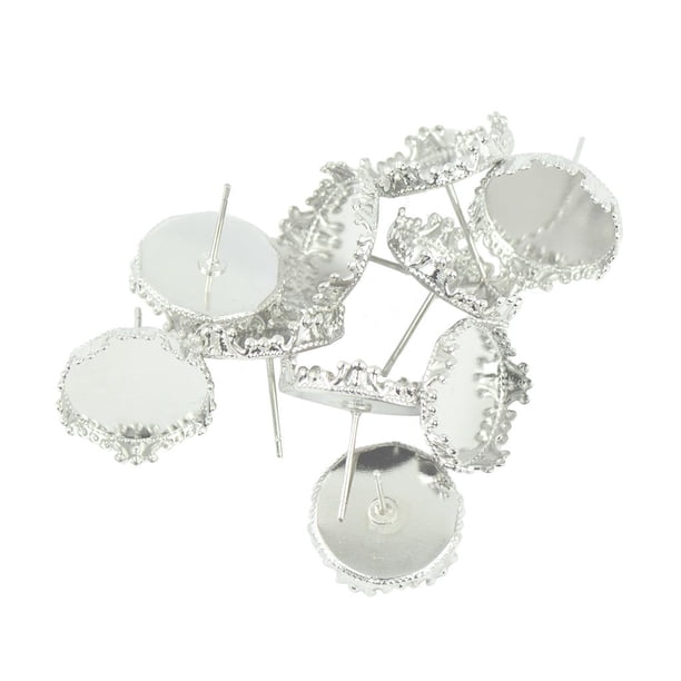 10Pcs Pendientes de Corona Redondos Bisel Negro Configuración de La Base en Blanco Cabujón Resultados de Bricolaje Blanco plateado Macarena Pendientes de pendiente