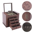 thumbnail image 5 of Miumaeov 5 Layer Vintage Carved Flower Jewelry Organizer Large Wooden Necklace Ring Storage Box Case with Mirror and 4 Drawers (Brown), 5 of 20