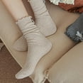 thumbnail image 5 of Tao Tao Ruffle Socks Women - Turn-Cuff Frilly Sock - Lightweight Cotton Socks Khaki Free Size, 5 of 7