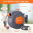 thumbnail image 2 of Retractable Garden Hose Reel - 1/2 in x 72 ft, Wall Mounted, 9-Function Sprayer, Any Length Lock, 180° Swivel, Automatic Slow Rewind, 2 of 9