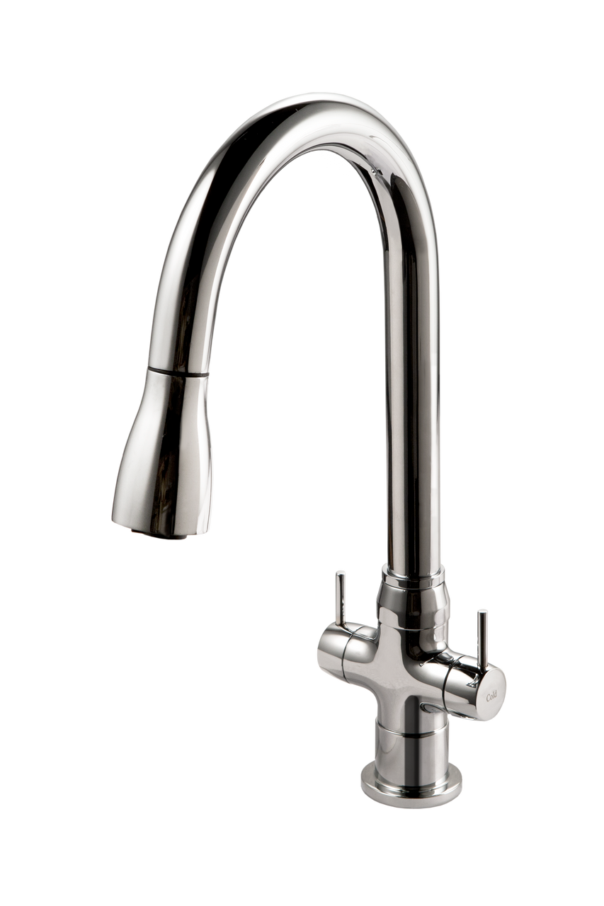 Houzer TRNPD-3000-PC Polished Chrome (PC) Dual Handle Pull Down Kitchen Faucet