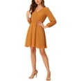 thumbnail image 4 of Vestido de gasa naranja con cuello en V y media manga para mujer Inspire Chic, corte A, sólido y lindo, talla XS, 4 of 6