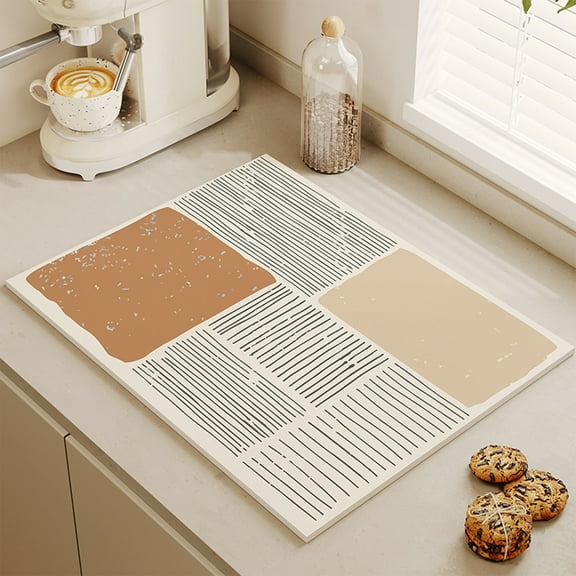 COFEST Diatomite Water-Absorbing Kitchen Mat, Quick-Drying Heat Insulation Countertop Mat, Non-Ironing Abrasion-Resistant Draining Mat. Beige