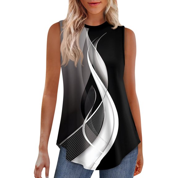 Xyxonk Womens Tank Tops Loose fit Plus Size Casual Work Square Neck Tank Tops Trendy Color Block Print Sleeveless Summer Tops Plus Size Spring Clothes Black L