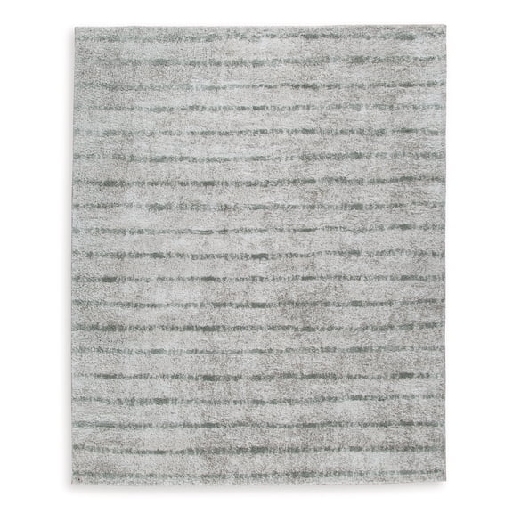 Signature Design by Ashley Laddway 8' x 10' Shag Area Rug, Cream Green Stripe