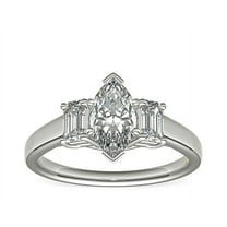 1.00 Ct VS1 Clarity Marquise Cut Genuine Diamond Three Stone Wonderful Ring for Bride in Solid 18K White Gold Size 10.5