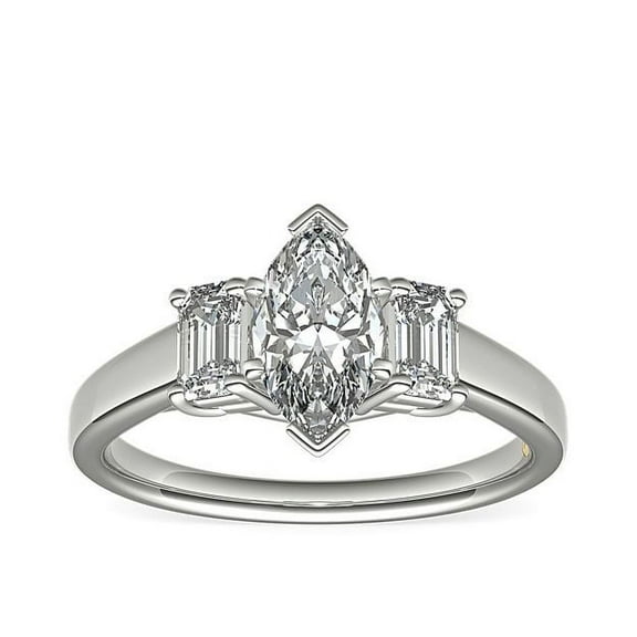 1.00 Ct Clarity-VS1 Marquise Natural Diamond Latest Three Stone Design Ring for Anniversary in Solid 14K White Gold Size 7