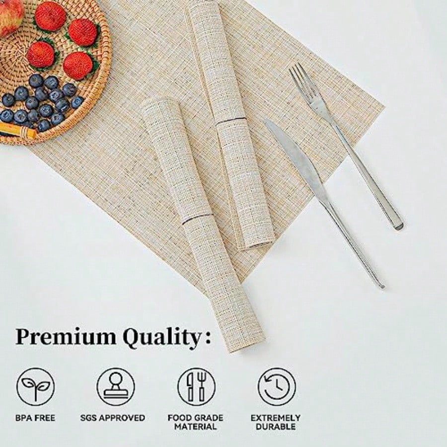 Beige Placemats Set of 20 - Heat Resistant Non-Slip Place mats for Dining Table Washable Durable PVC Vinyl Woven Table Mats Beige 20