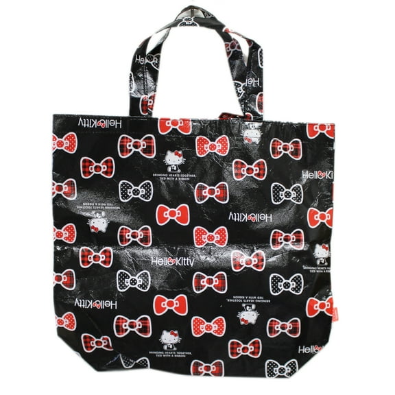 Hello Kitty Bringing Hearts Together Black Tarp Tote Bag