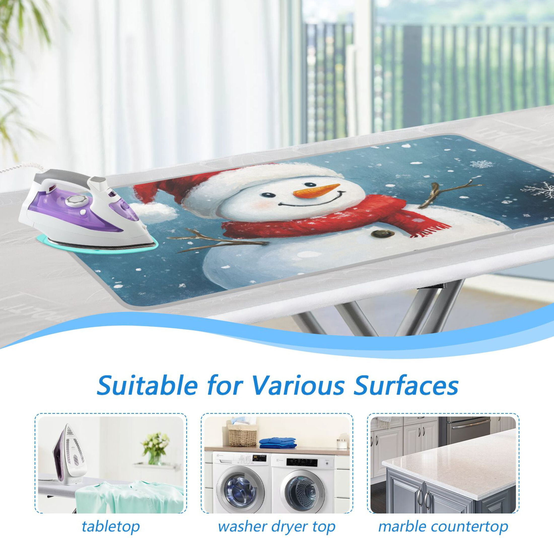 Christmas Snowman Cute Ironing Mat Blanket Portable Travel Ironing Pad Heat Resistant Pad 47.2" x 27.6”