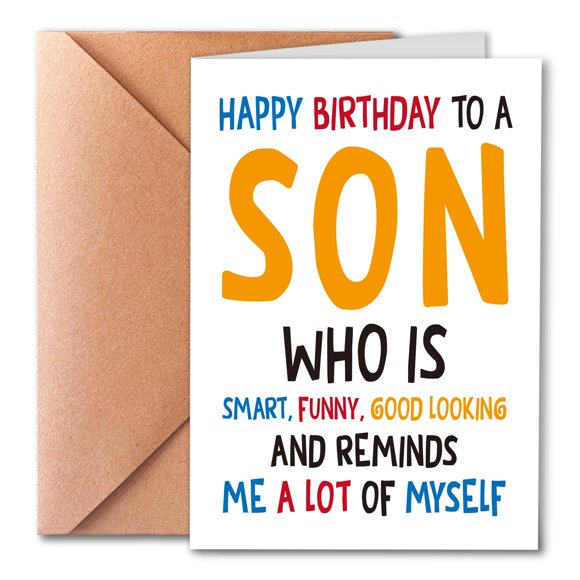 Tarjeta de cumpleaños PTRUKD con diseño divertido para hijo con sobre
