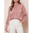 thumbnail image 3 of PRETTYGARDEN Satin Tops for Women Mock Neck Pleated Long Sleeve Shirts | Wrinkle Resistant Silky Blouses,Dressy Casual Fall Clothes,Versatile Business Casual Oufits,Fashion Clothing, 3 of 8