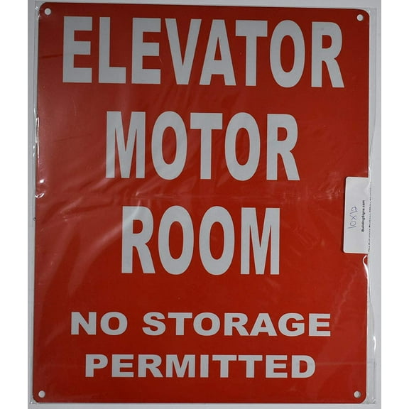 Elevator Motor Room Sign (Red, Reflective, Aluminium 10x12)