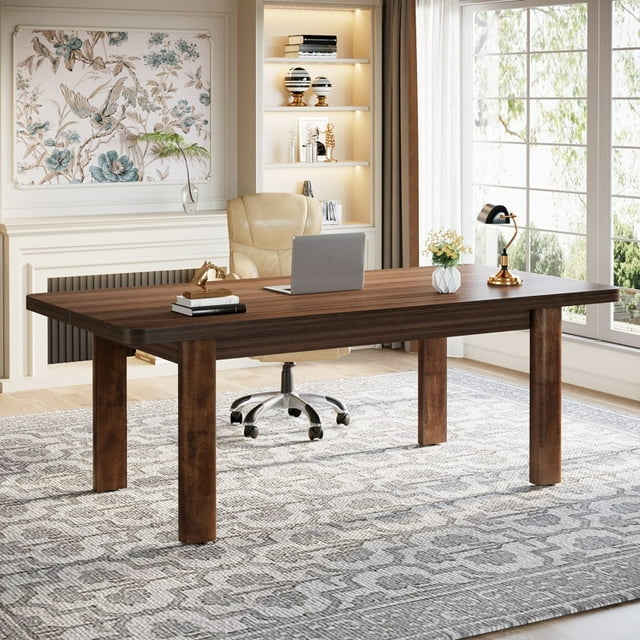 Tribesigns 63-Inch Executive Desk, Large Office Computer Desk with Solid Wood Legs, Simple Modern Study Writing Desk Workstation, Conference Table Business Furniture for Home Office