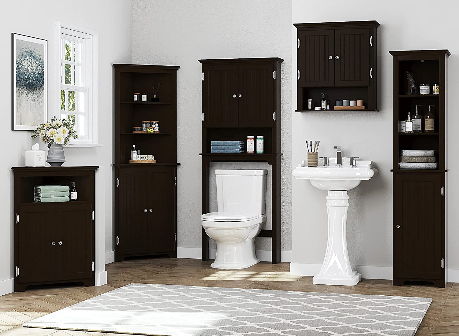 UTEX Bathroom Storage Over The Toilet, Bathroom Cabinet Organizer with Adjustable Shelves and Double Doors, Wood Bathroom Space Saver,Espresso