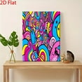 thumbnail image 4 of Modern Psychedelic Pink Blue Yellow Green Purple Magenta Turquoise Pop Art Wall Painting - 60s 70s Retro Inspired Wrapped Canvas Frame, Multicolor Swirl & joyful Face Design for ' Room, 4 of 5