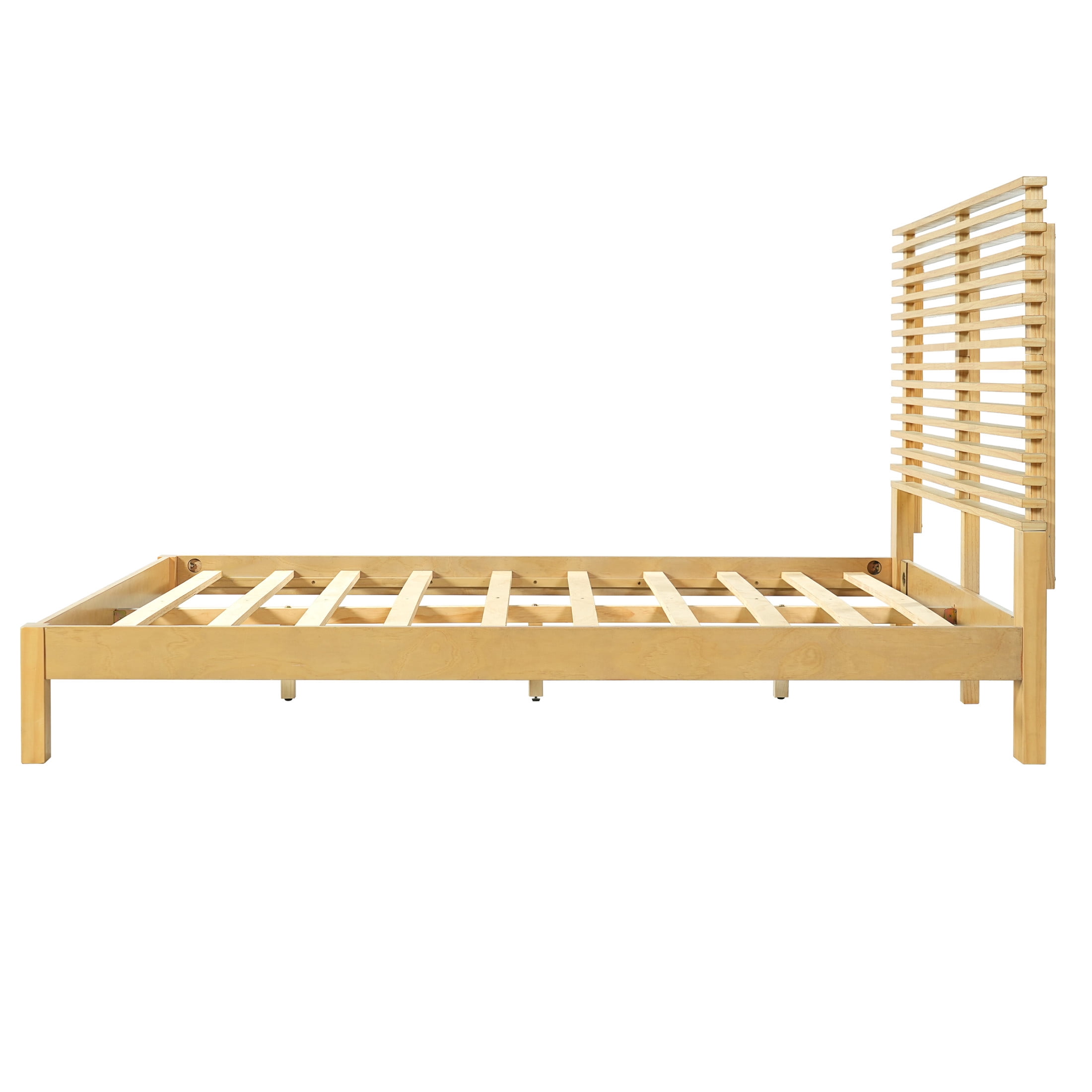 Christopher Knight Home Queen Wood Bed Frame with 2 Nightstands, Slatted Headboard Design, Natural