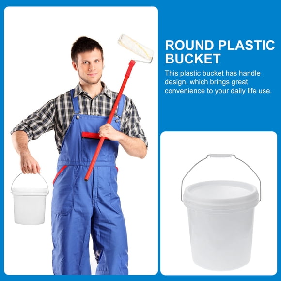 OFFIGAM Plastic Bucket with Lid 3 Gallon White Portable Pail for Household and Outdoor Use